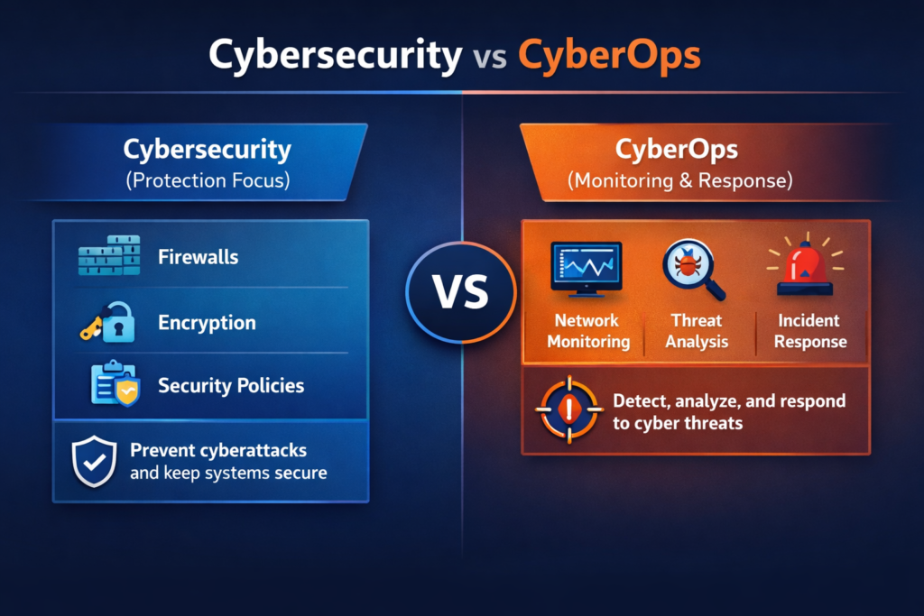 Cybersecurity vs CyberOps comparison overview