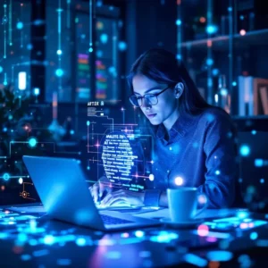 girl working on laptop learning Ethical Hacking