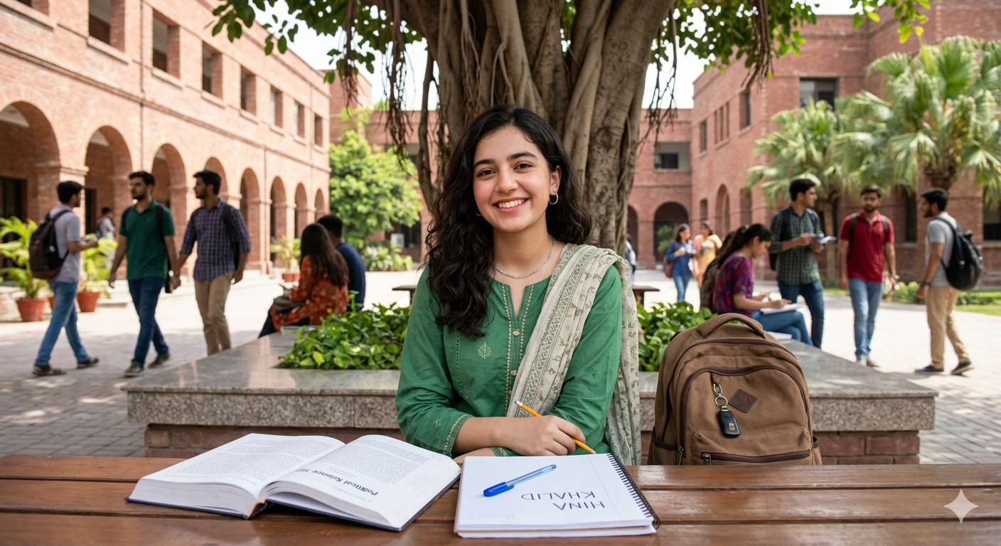 CS student Hina Khalid studies outside.