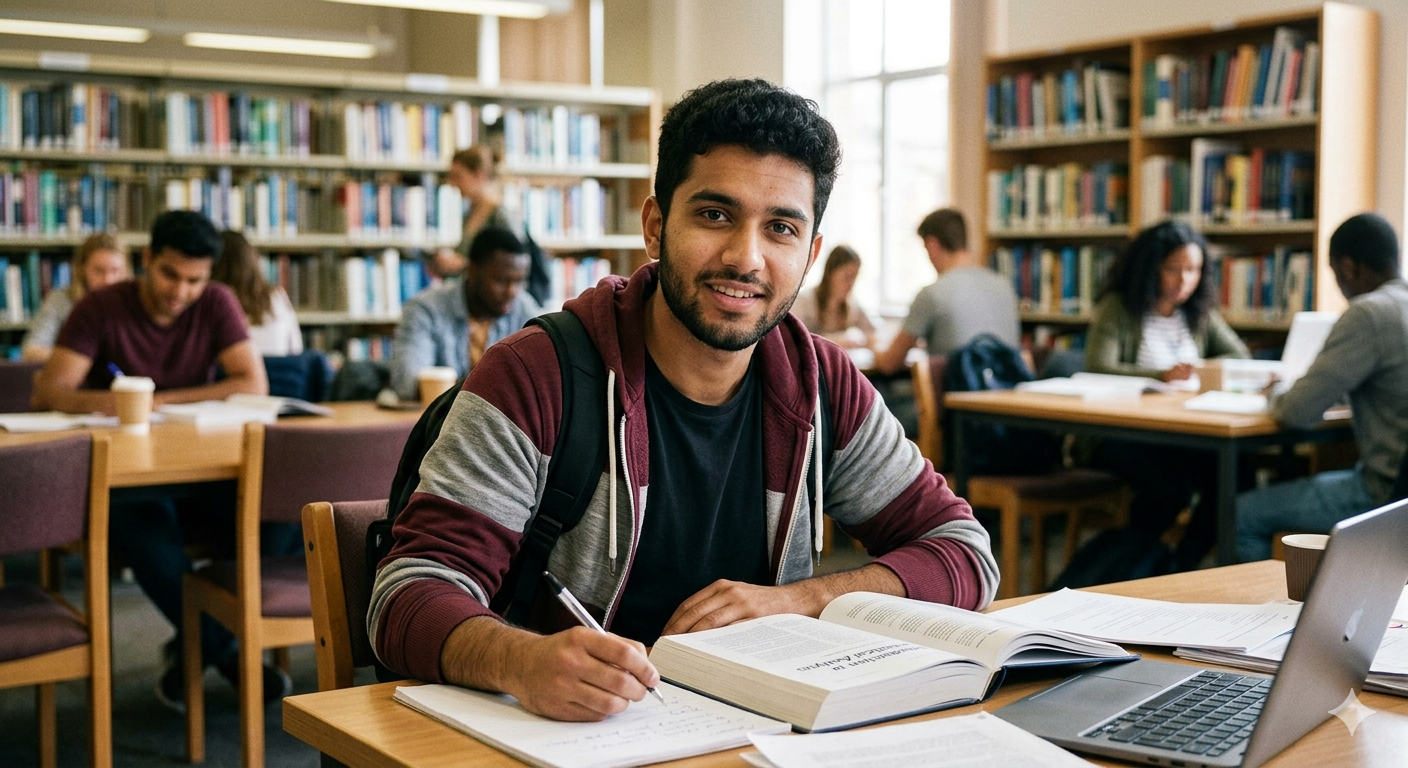 IT student Ahmad Raza in library